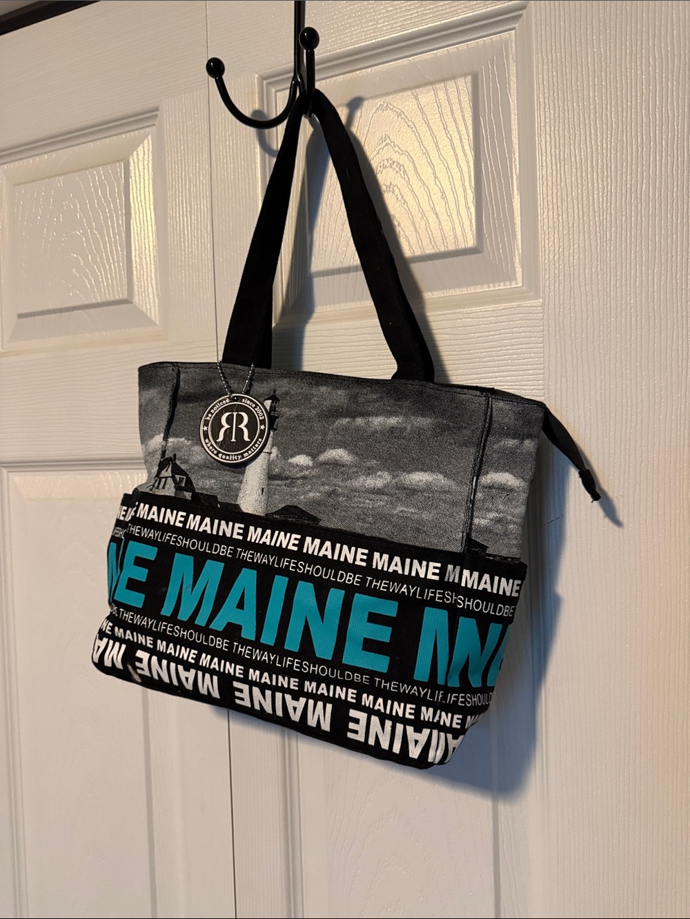 Robin Ruth Black & Teal 'Maine' Graphic Tote